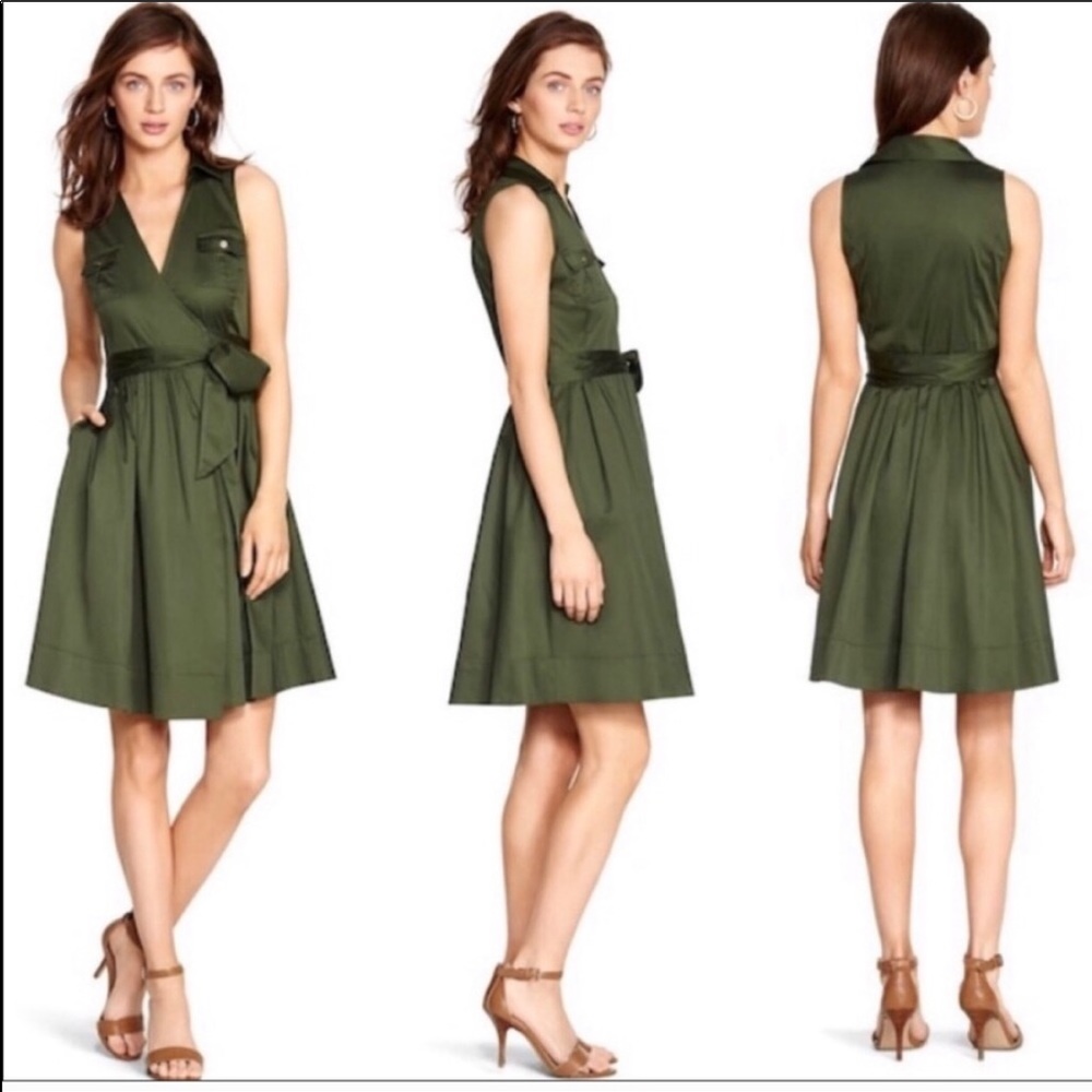 WHBM Green Sleeveless Safari Wrap Dress